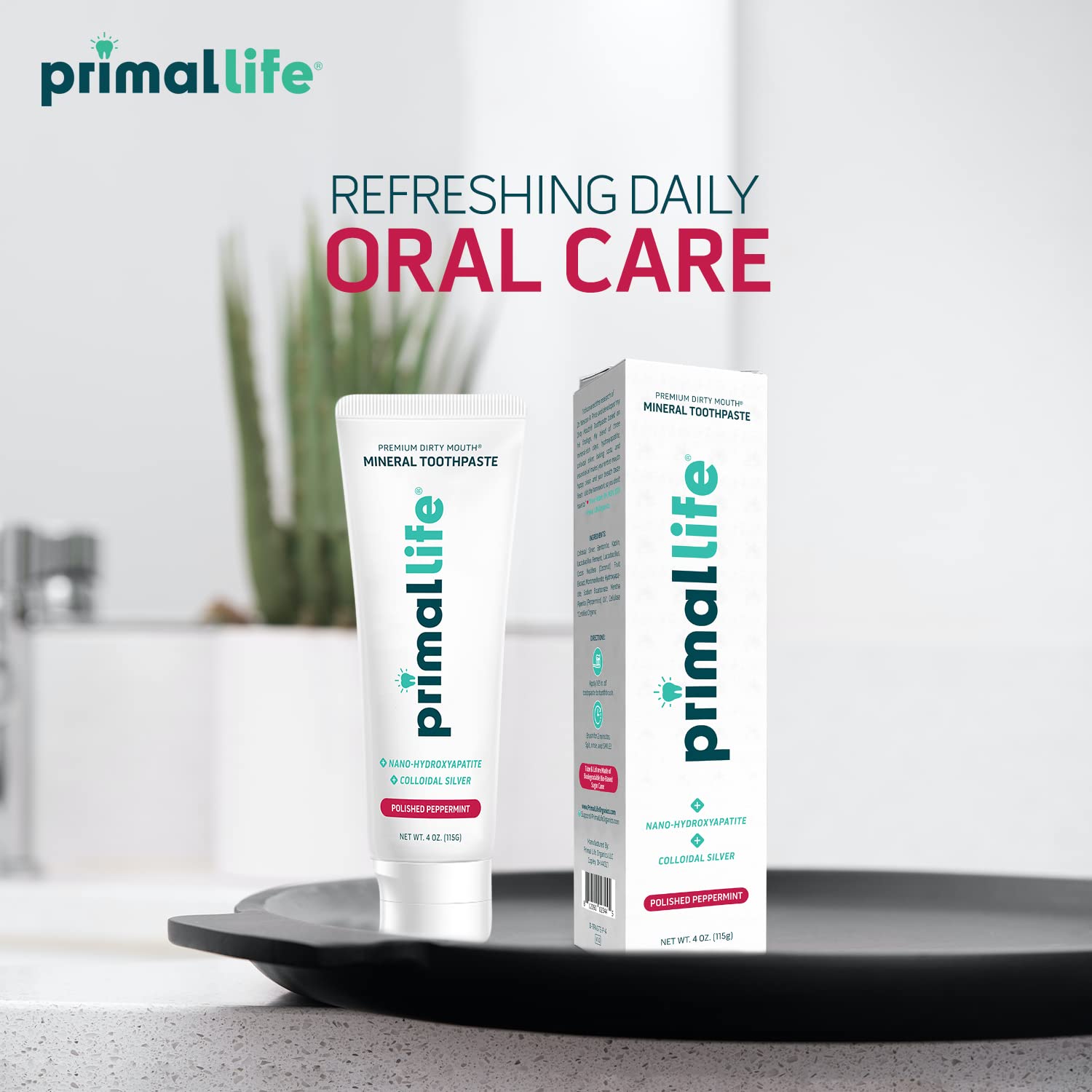 Primal Life Organics Dirty Mouth Mineral Toothpaste – Nano-Hydroxyapatite, Colloidal Silver, Charcoal