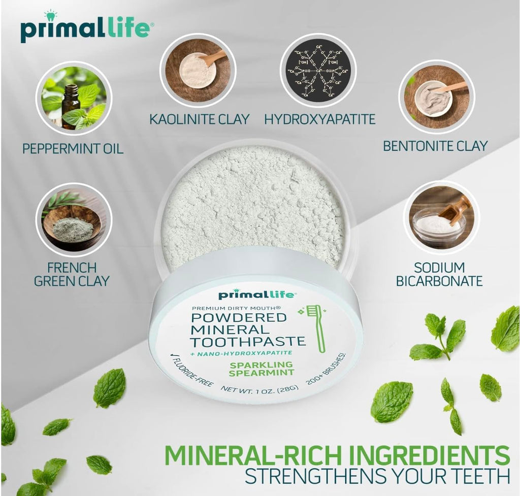 2 Pack Primal Life Organics Dirty Mouth Toothpowder – Spearmint, Kaolin & Bentonite Clay, 1 oz, Organic & Vegan