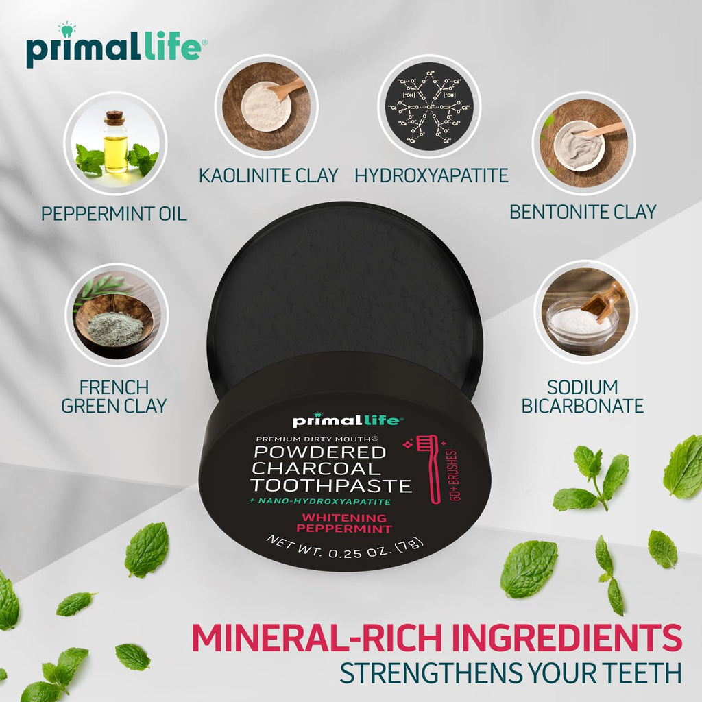 Primal Life Organics Dirty Mouth Toothpowder – Activated Charcoal Toothpowder, Black Peppermint 0.25oz