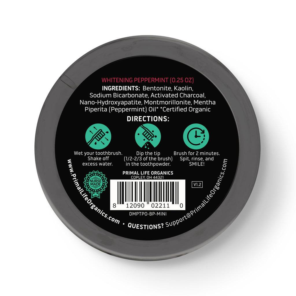 Primal Life Organics Dirty Mouth Toothpowder – Activated Charcoal Toothpowder, Black Peppermint 0.25oz