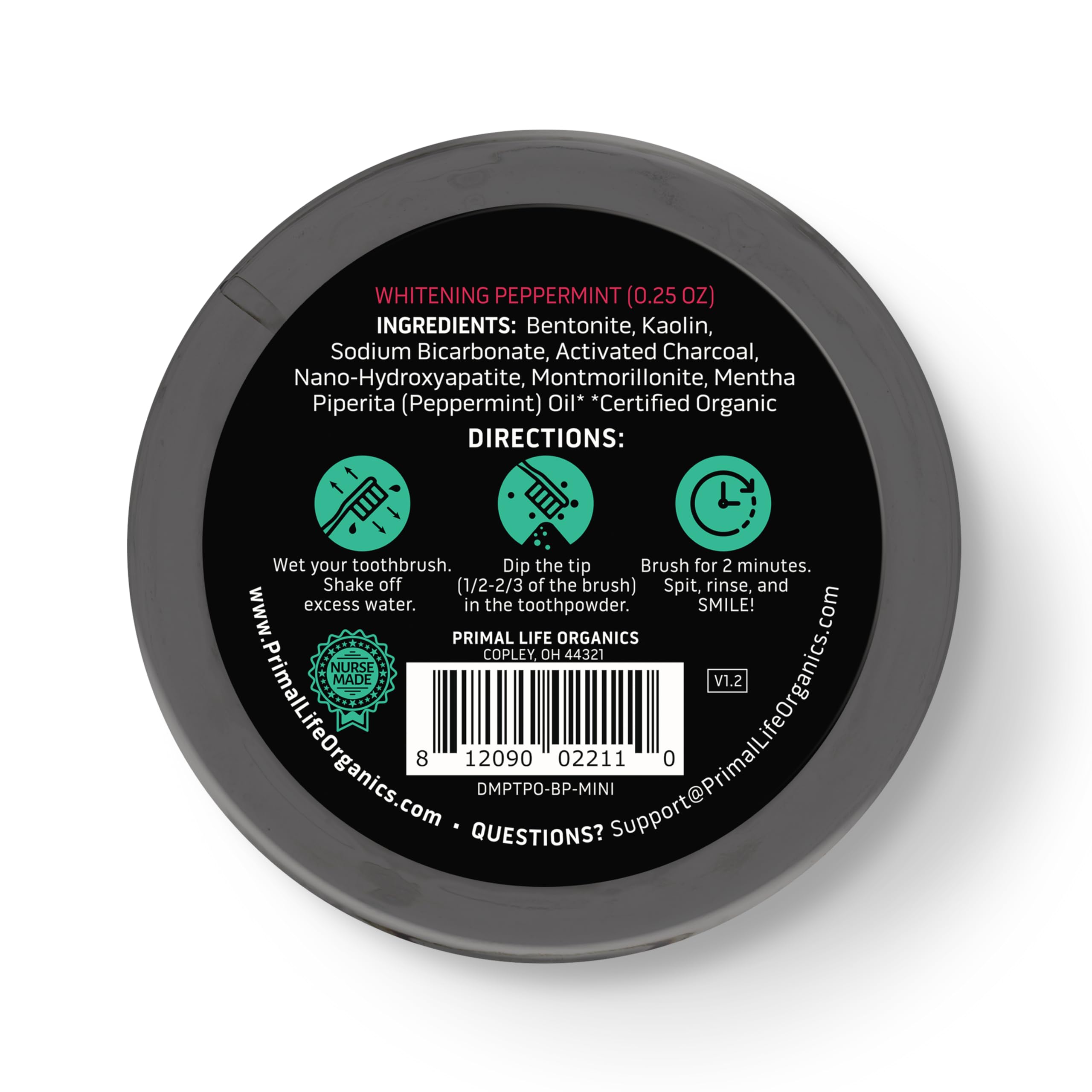 Primal Life Organics Dirty Mouth Toothpowder – Activated Charcoal Toothpowder, Black Peppermint 0.25oz