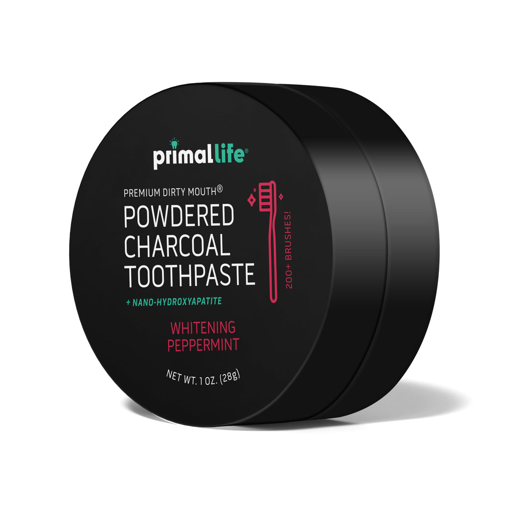 Primal Life Organics Dirty Mouth Toothpowder – Activated Charcoal with Kaolin & Bentonite Clay, Organic, Vegan, 1 oz (Black Peppermint) | 200+ Brushings