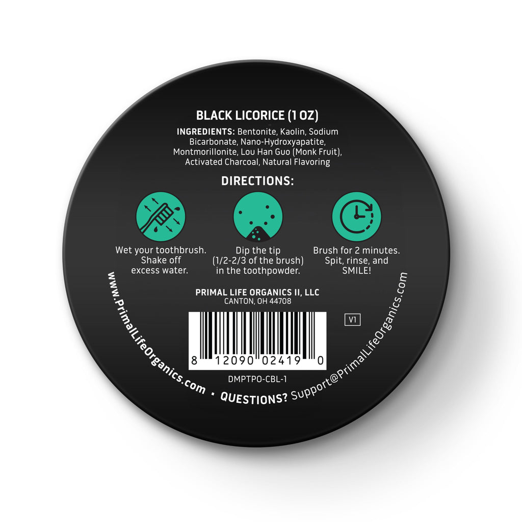 Primal Life Organics Dirty Mouth Toothpowder – Charcoal Black Licorice, 1 oz