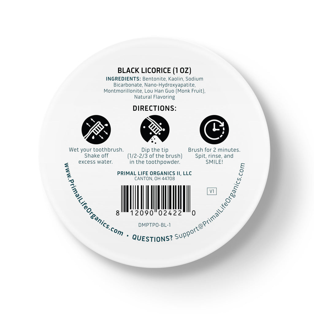 Dirty Mouth Toothpowder – Black Licorice, 1 oz | Primal Life Organics (Organic & Vegan)