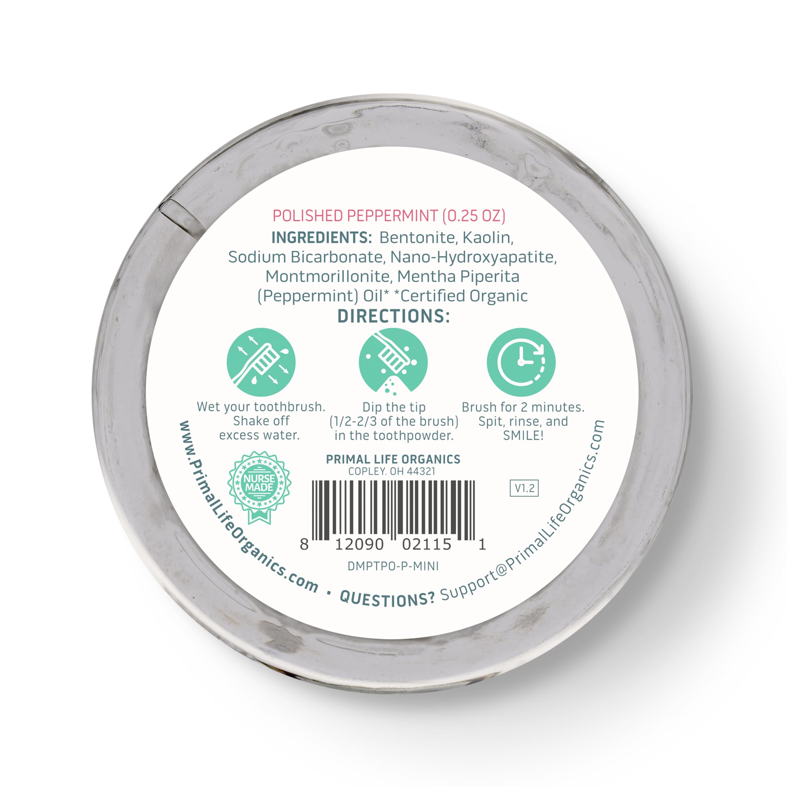 Primal Life Organics Dirty Mouth Toothpowder – Organic Vegan Peppermint 0.25 oz