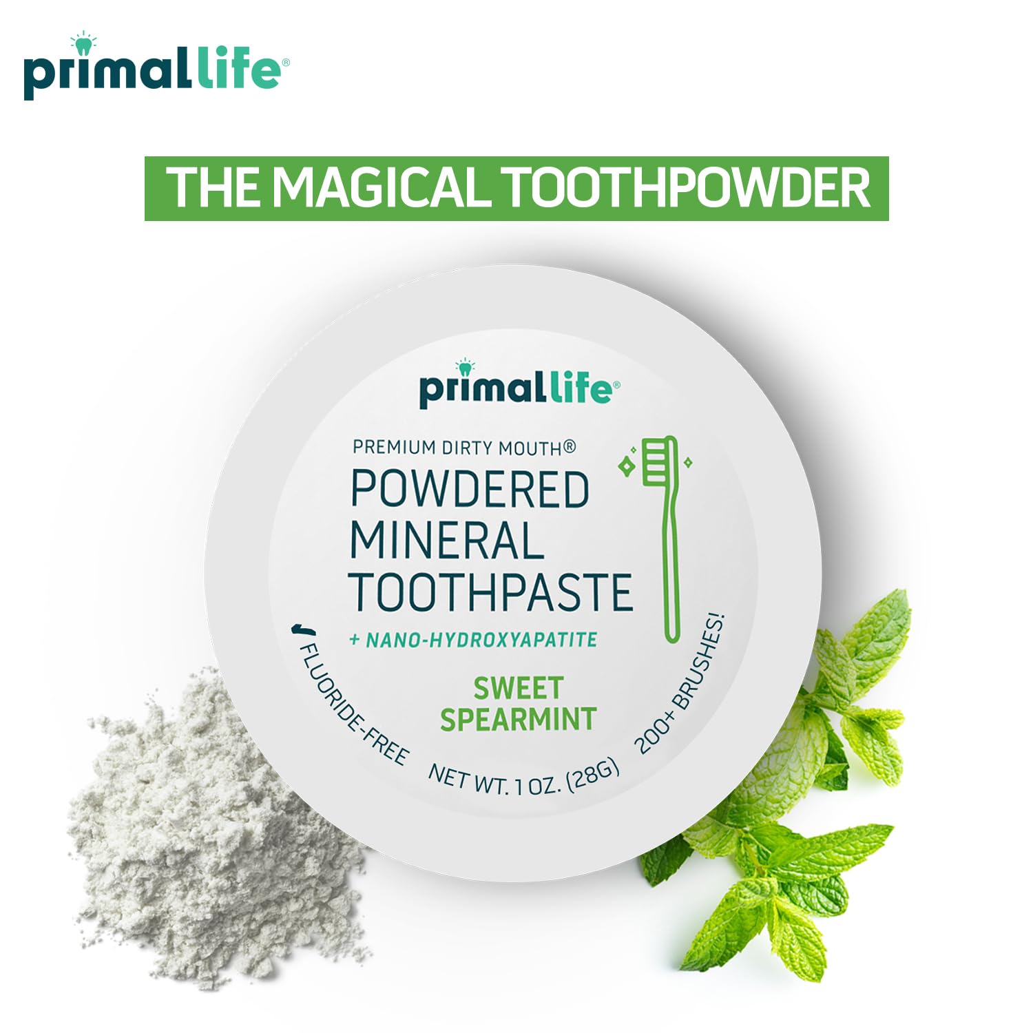 Primal Life Organics Dirty Mouth Toothpowder – Organic Vegan Sweet Spearmint 1 oz