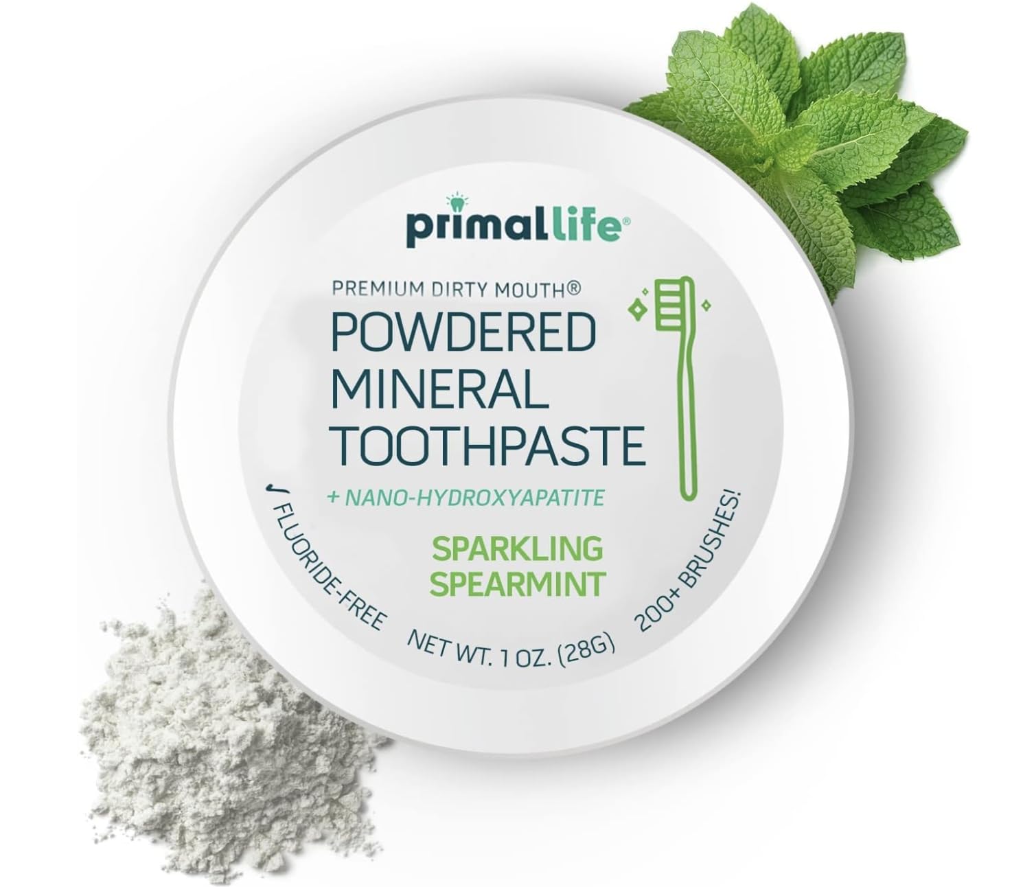 2 Pack Primal Life Organics Dirty Mouth Toothpowder – Spearmint, Kaolin & Bentonite Clay, 1 oz, Organic & Vegan