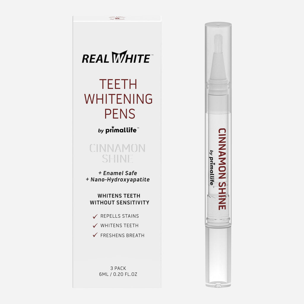 Primal Life Organics Real White Teeth Whitening Pens – All-Natural, Peroxide-Free, Cinnamon (3 Pack)