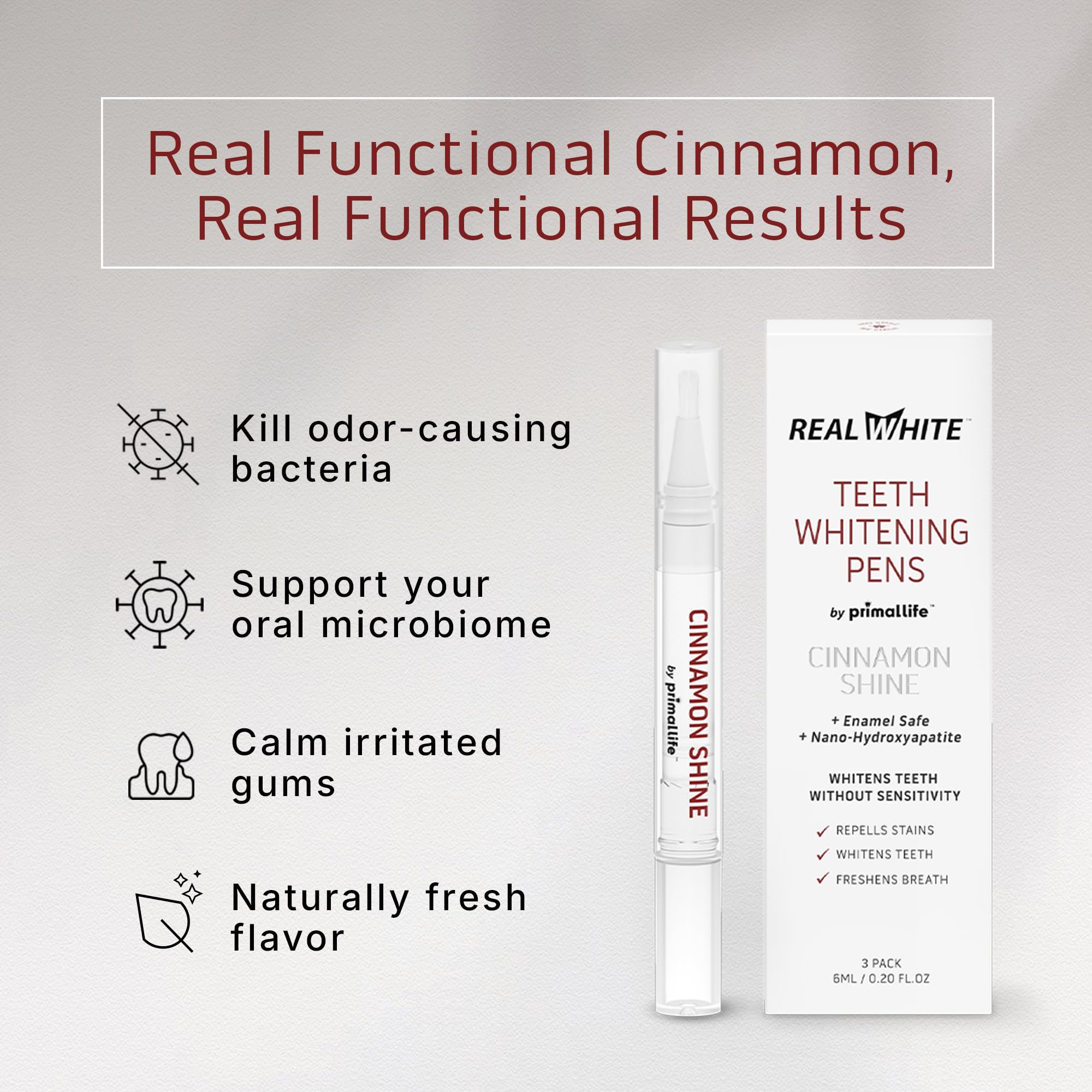 Primal Life Organics Real White Teeth Whitening Pens – All-Natural, Peroxide-Free, Cinnamon (3 Pack)