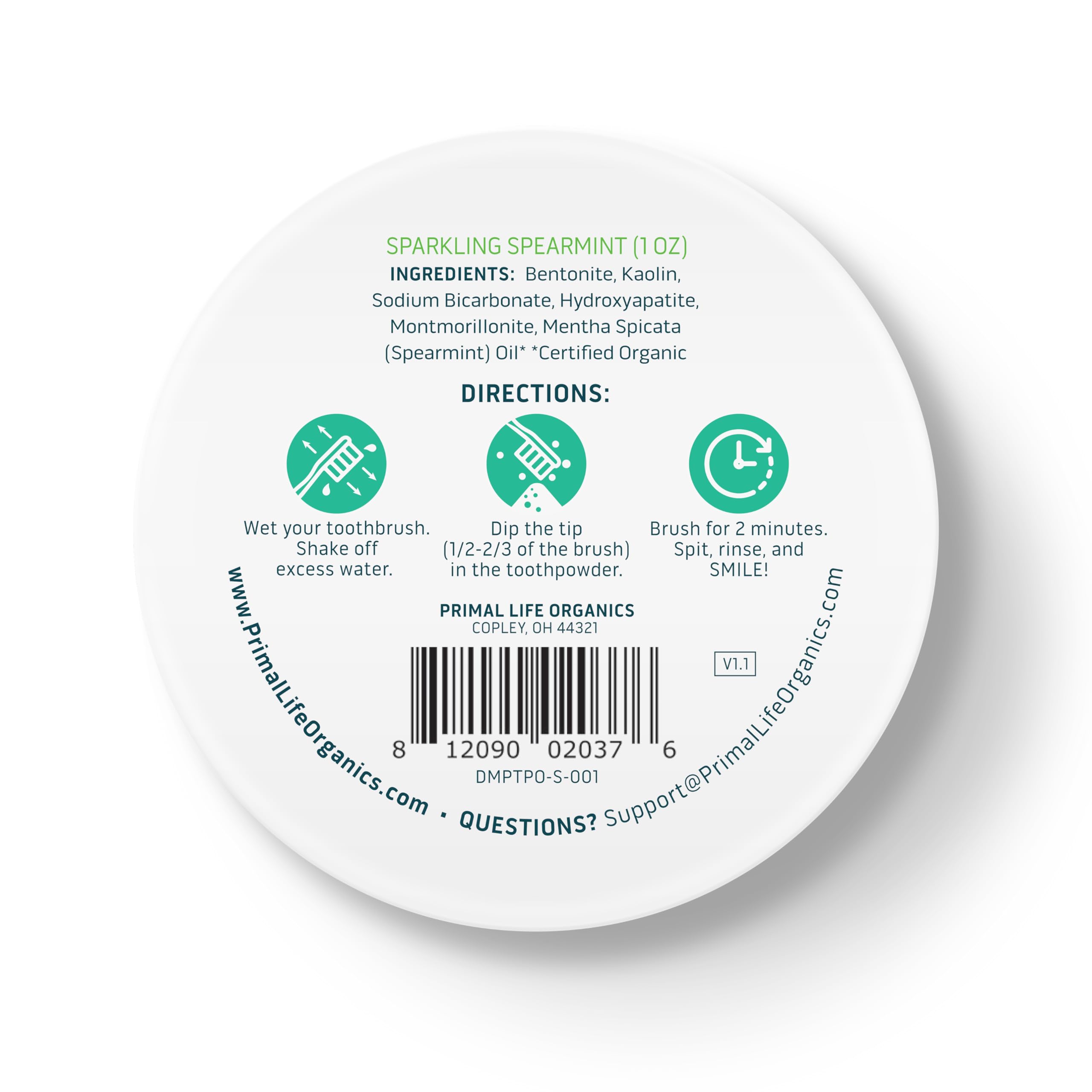 Primal Life Organics Dirty Mouth Toothpowder - Spearmint, 1 oz | 200+ Brushings, Paleo, Organic, Vegan