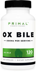 Primal Ox Bile - 120 Capsules | 500 mg per Serving | Gluten-Free & Non-GMO | Third-Party Tested