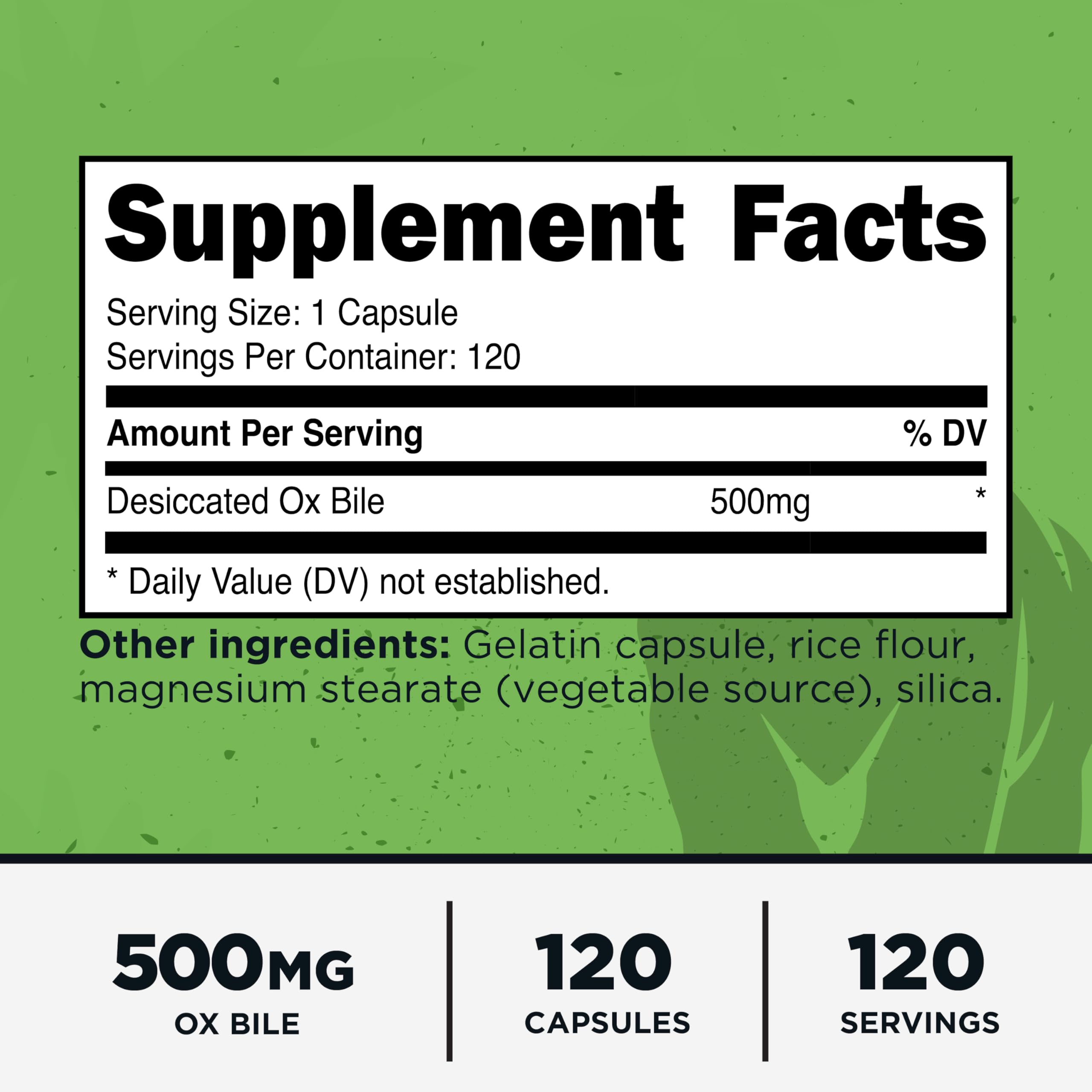 Primal Ox Bile - 120 Capsules | 500 mg per Serving | Gluten-Free & Non-GMO | Third-Party Tested
