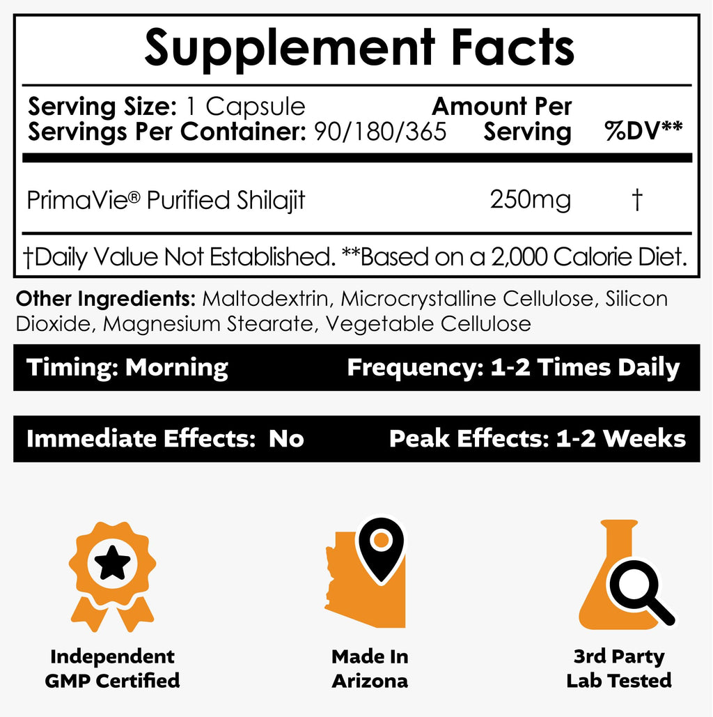 Nootropics Depot PrimaVie Shilajit Capsules | 250mg | 90 Count | Purified Extract | Ayurvedic Herb | Supports Mitochondrial Function + Boosts Endurance