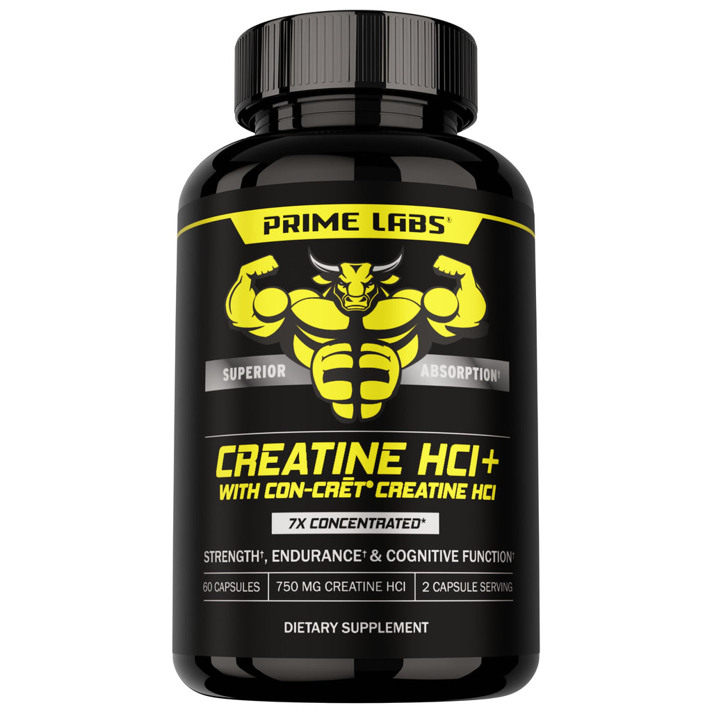 Prime Labs Creatine HCl Capsules – CON-CRĒT, Rhodiola Root Extract & L-Theanine | Muscle Support, Endurance & Cognitive Function – For Men & Women – 60 Pills
