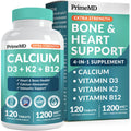 PrimeMD 4-in-1 Calcium 1200 mg with Vitamin D3 & K2 – Vegan Supplement (120 Count)
