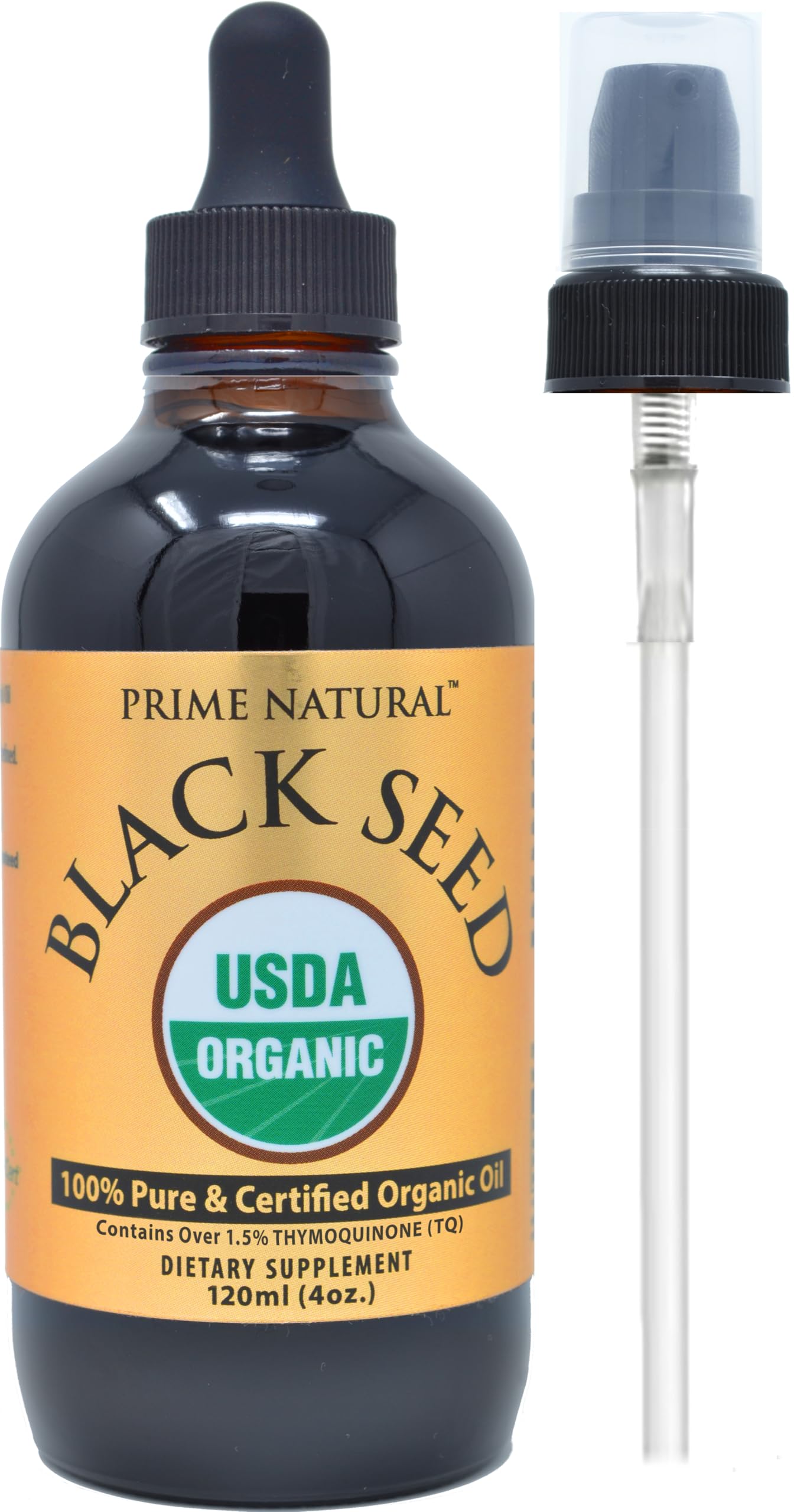 Prime Natural Organic Black Seed Oil 4oz – Cold Pressed, 1.7% Thymoquinone, USDA Organic, Turkish Origin