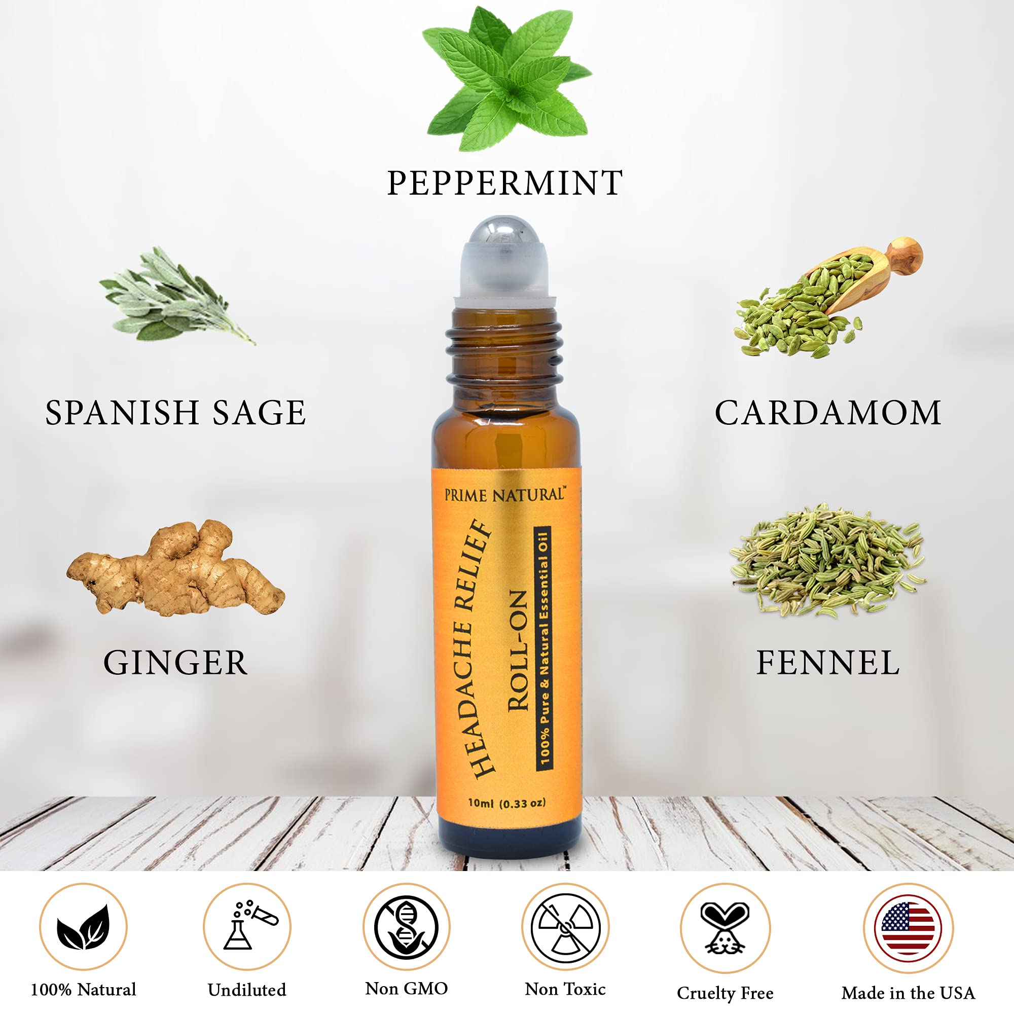 Prime Natural Headache Relief Essential Oil Roll-On 10ml – Pre-Diluted Migraine & Tension Roller