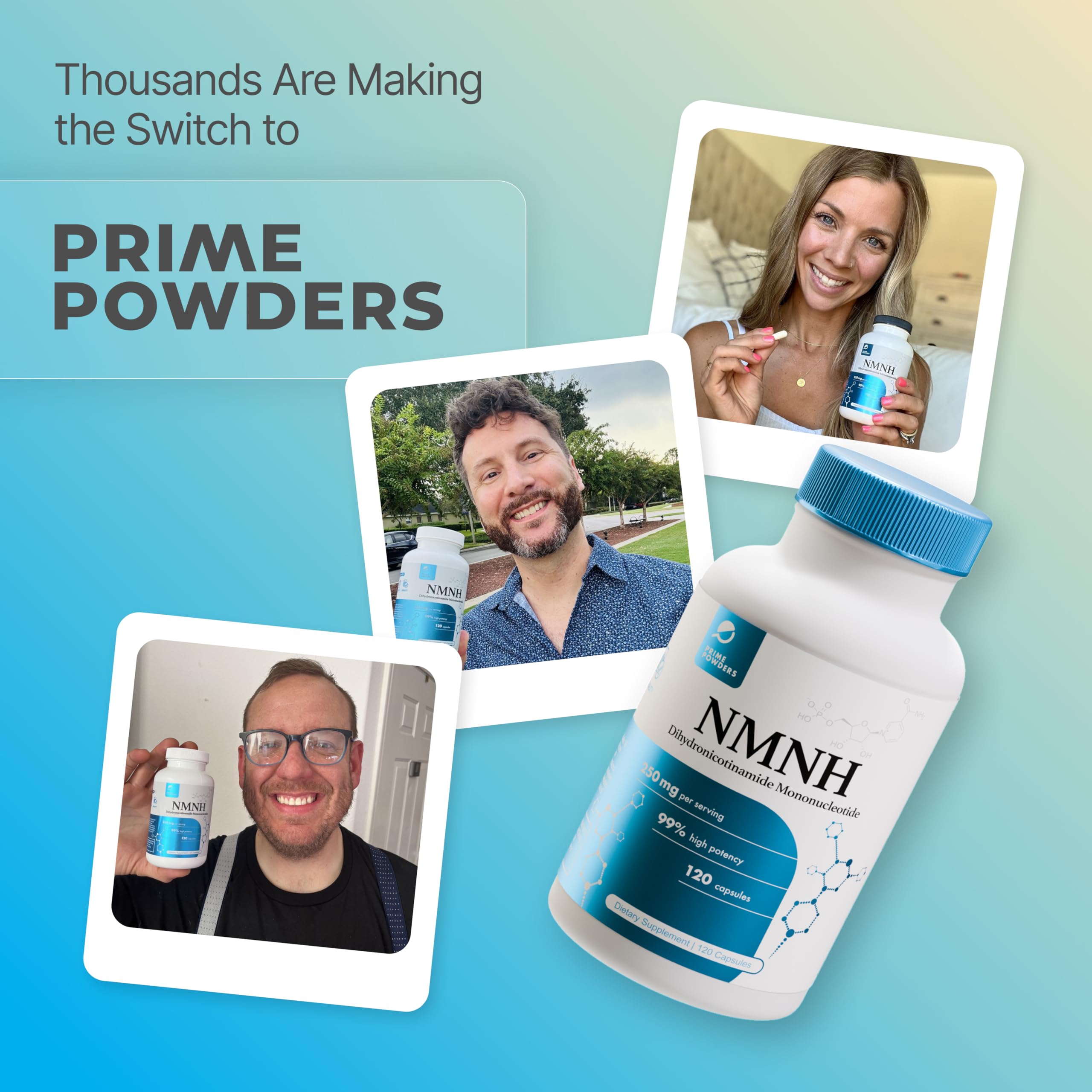 Prime Powders NMNH: Dihydronicotinamide Mononucleotide NAD+ Support (120 Capsules)