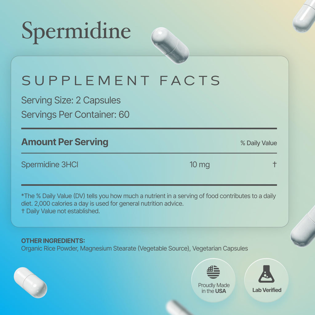 Prime Powders Spermidine Capsules – Gluten Free, 99% Purity, 10 mg Serving, DNA Telomere Support