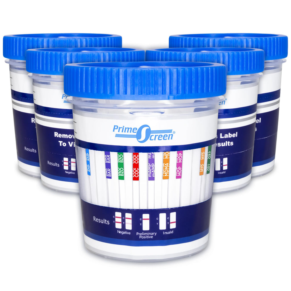 Prime Screen 12 Panel Drug Test Kit – Instant Urine Test for THC, AMP, BAR, BZO, COC, MAMP, MDMA, MOP/OPI, MTD, OXY, PCP, TCA - 300 Cut-Off | TDOA-7125 5 Pack