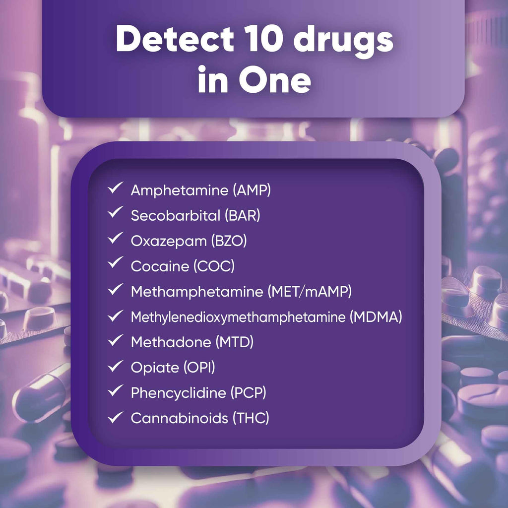 Prime Screen [5 Pack] 10 Panel Urine Drug Test Kit - Testing Instantly for THC (Marijuana), BZO (Benzos), MET (Meth), PCP (Phencyclidine), MTD, AMP, BAR, COC, OPI, MDMA - WDOA-3104