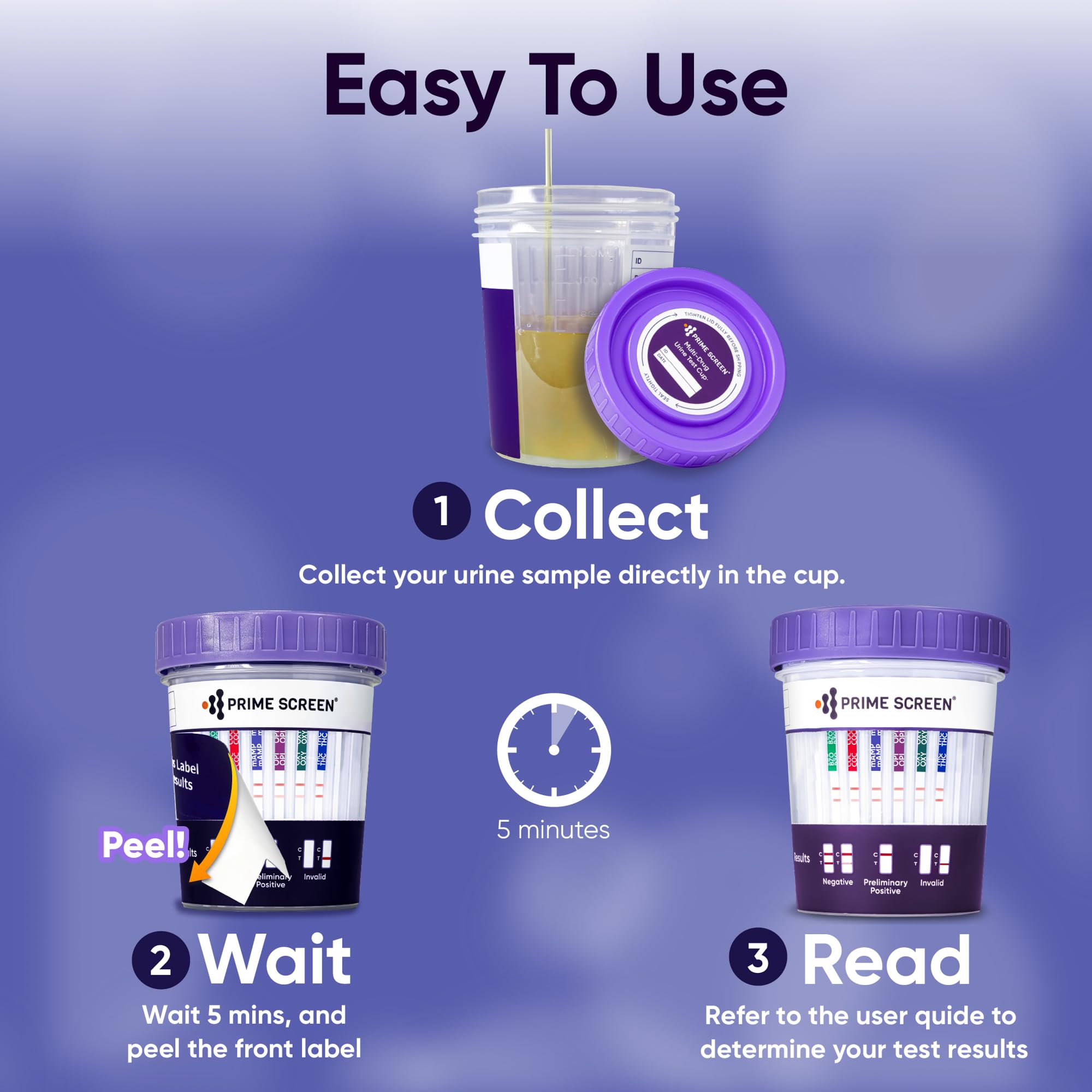 [5 Pack] Prime Screen 6-Panel Urine Test Cup - CLIA Waived - BZO COC mAMP OPI OXY THC - C-CUP-TDOA-564