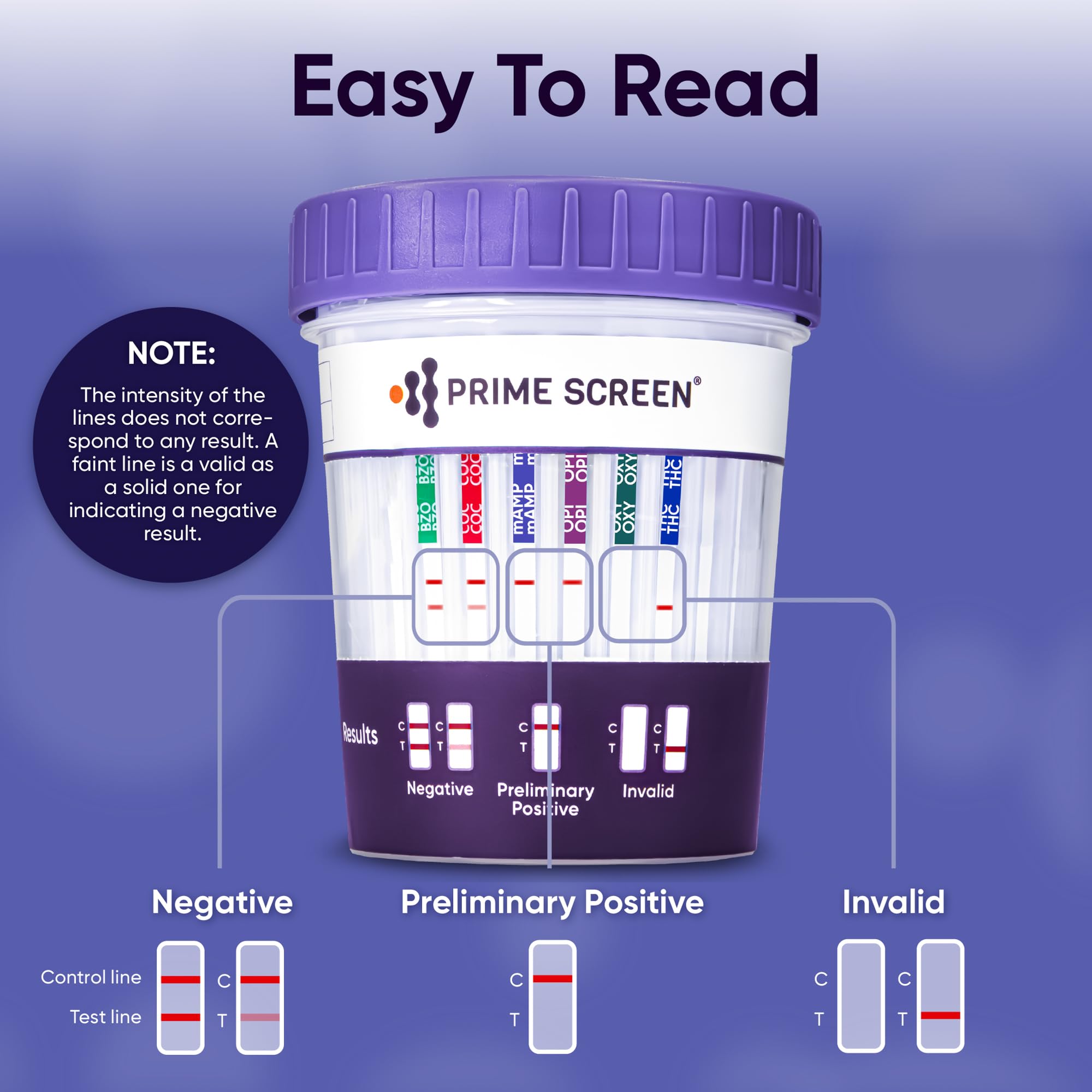 [5 Pack] Prime Screen 6-Panel Urine Test Cup - CLIA Waived - BZO COC mAMP OPI OXY THC - C-CUP-TDOA-564