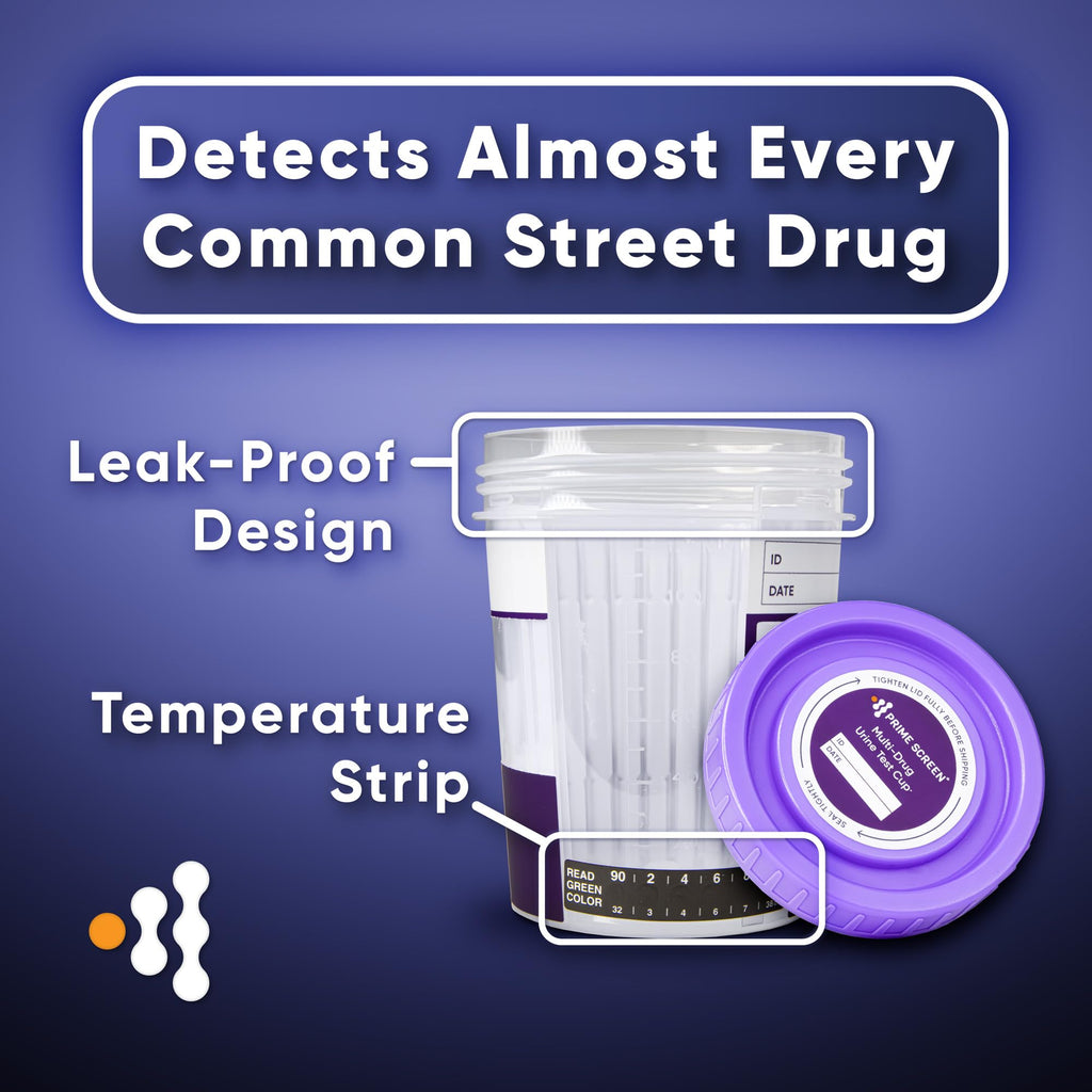 Prime Screen Urine Drug Test Cup 16-Panel Kit – 25 Pack (AMP, BAR, BUP, BZO, COC, mAMP, MDMA, MOP/OPI, MTD, OXY, PCP, THC, ETG, FTY, TRA, K2) – CDOA-9165EFTK