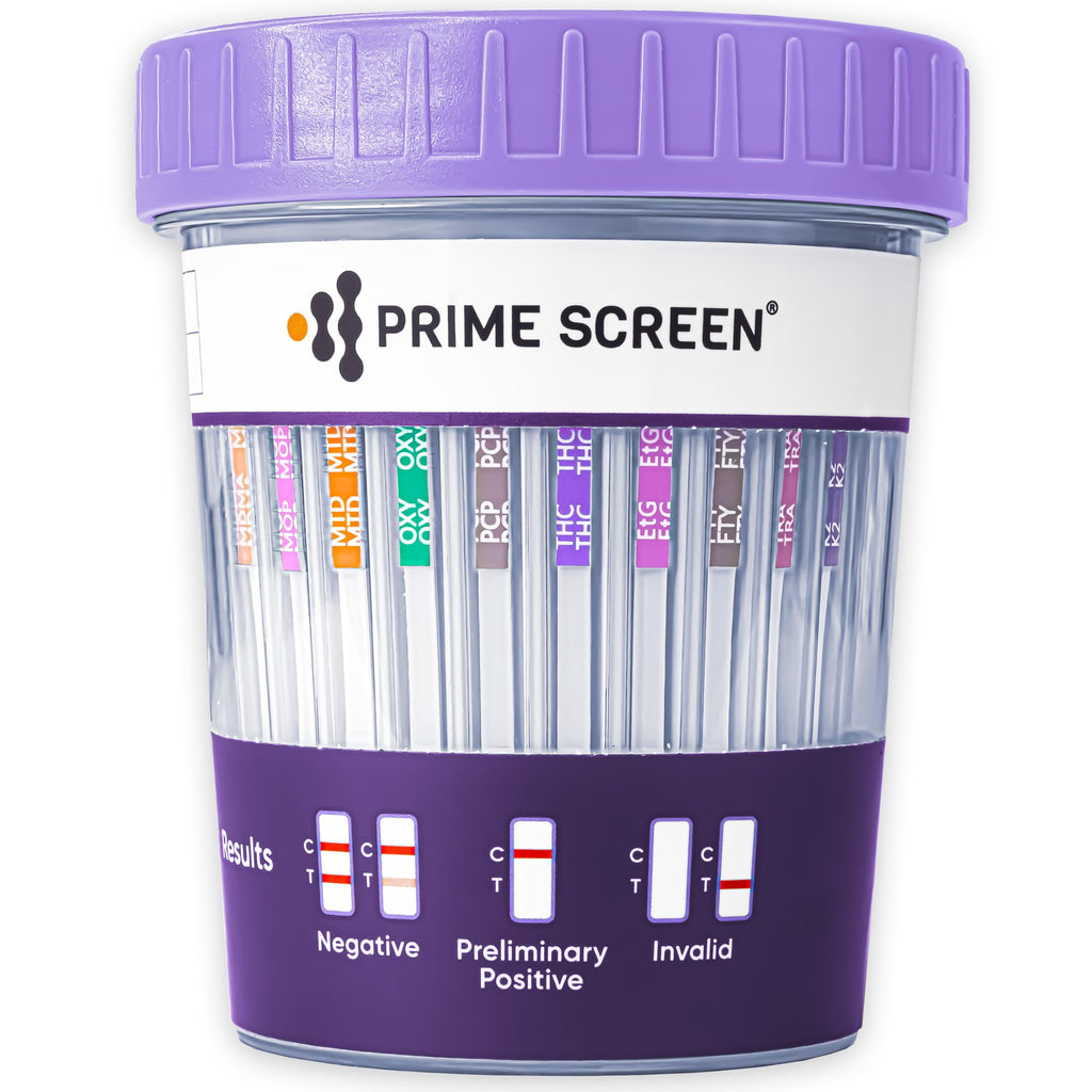 Prime Screen Urine Drug Test Cup 16-Panel Kit – 25 Pack (AMP, BAR, BUP, BZO, COC, mAMP, MDMA, MOP/OPI, MTD, OXY, PCP, THC, ETG, FTY, TRA, K2) – CDOA-9165EFTK