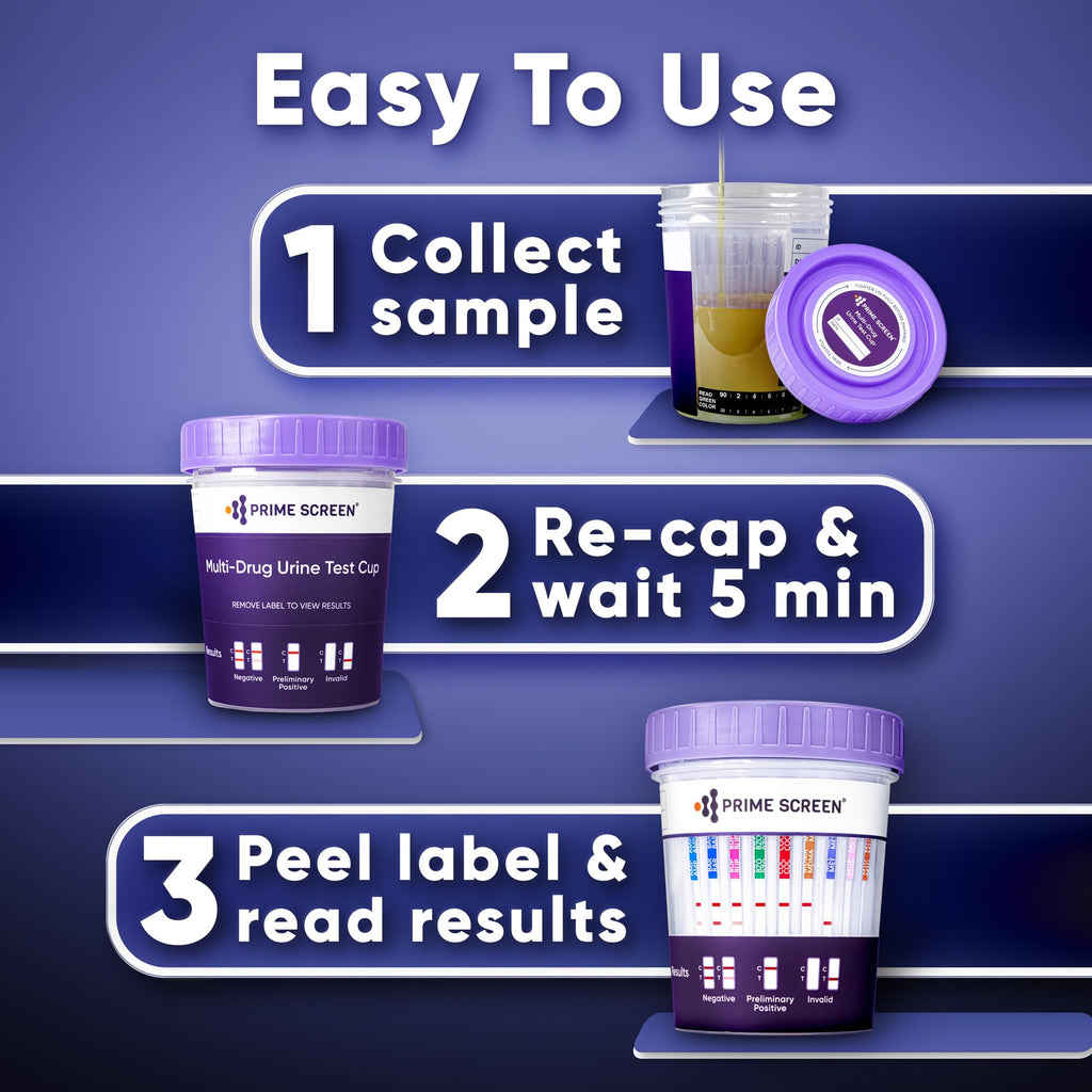 Prime Screen 16-Panel Urine Drug Test Compact Cup Kit (AMP,BAR,BUP,BZO,COC,mAMP,MDMA,MOP/OPI,MTD,OXY,PCP,THC,ETG,FTY,TRA,K2) – CDOA-9165EFTK