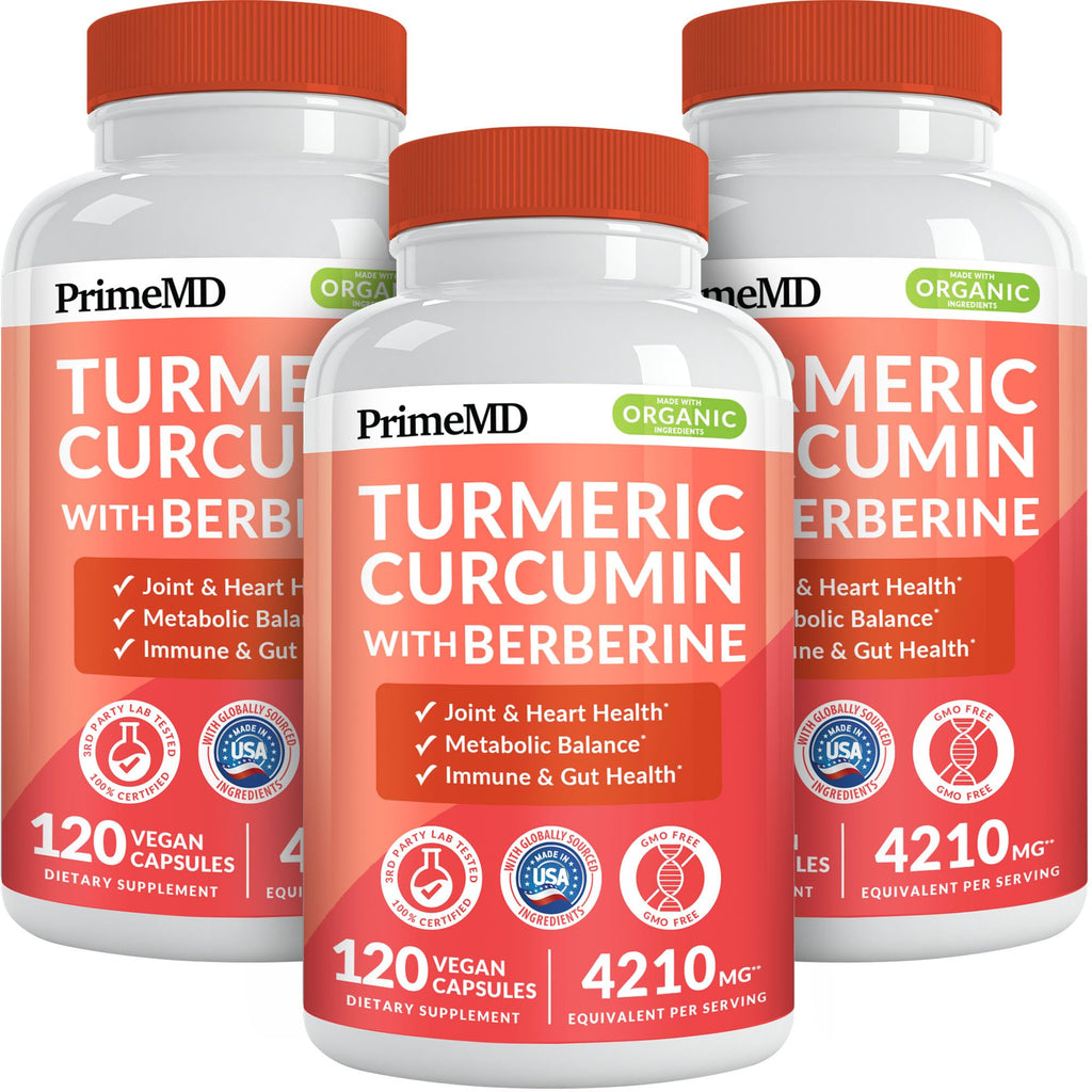 PrimeMD 5-in-1 Organic Turmeric Curcumin with Berberine & Bioperine – 120 ct (Pack of 3)