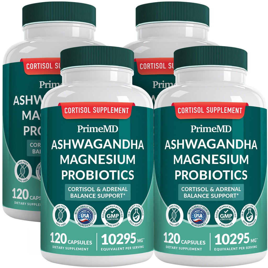 PrimeMD 5-in-1 Cortisol Supplement – Calm, Focus & Adrenal Support (120 ct, Pack of 4)