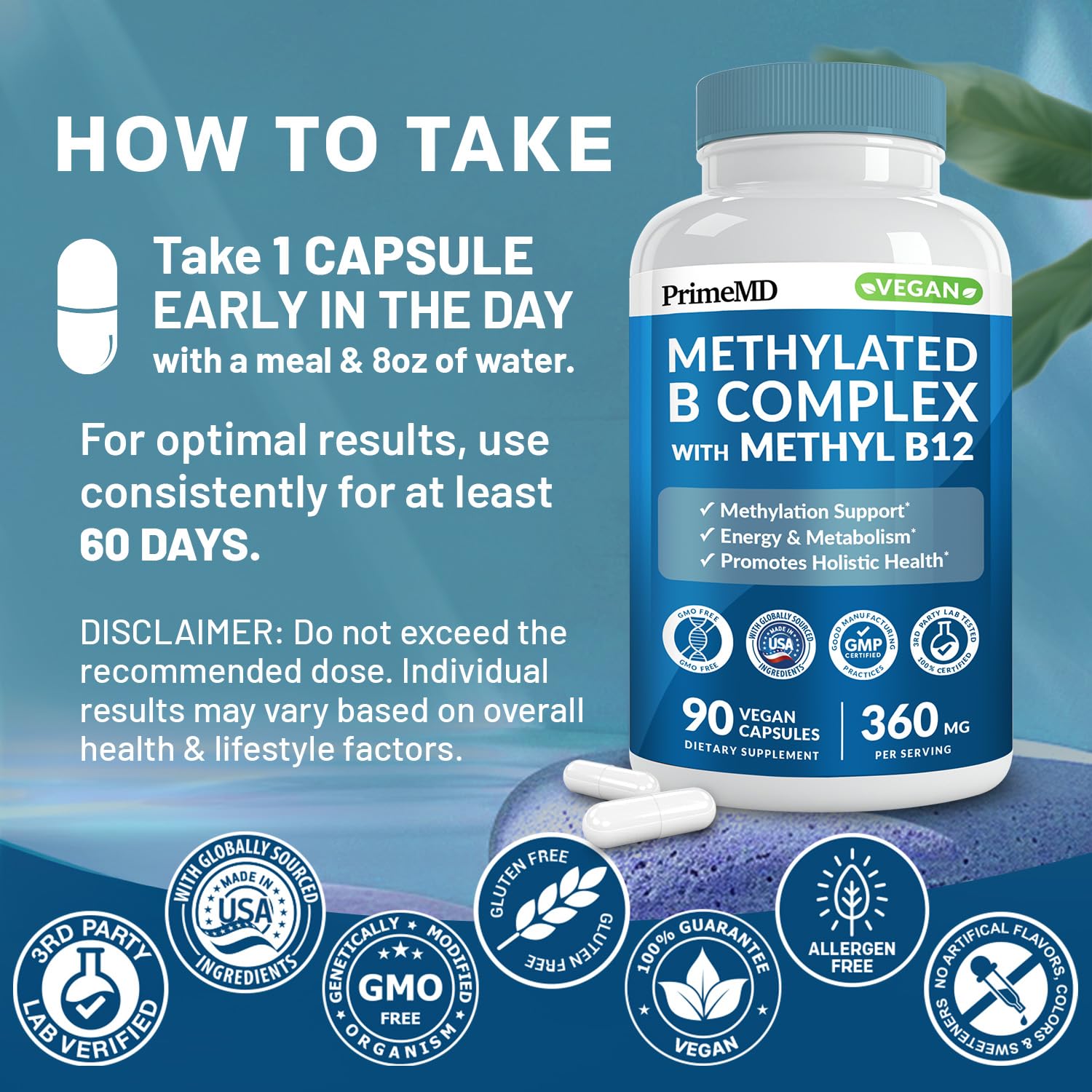 PrimeMD Methylated B Complex with B12 & Methylfolate – 270 Servings (Pack of 3)