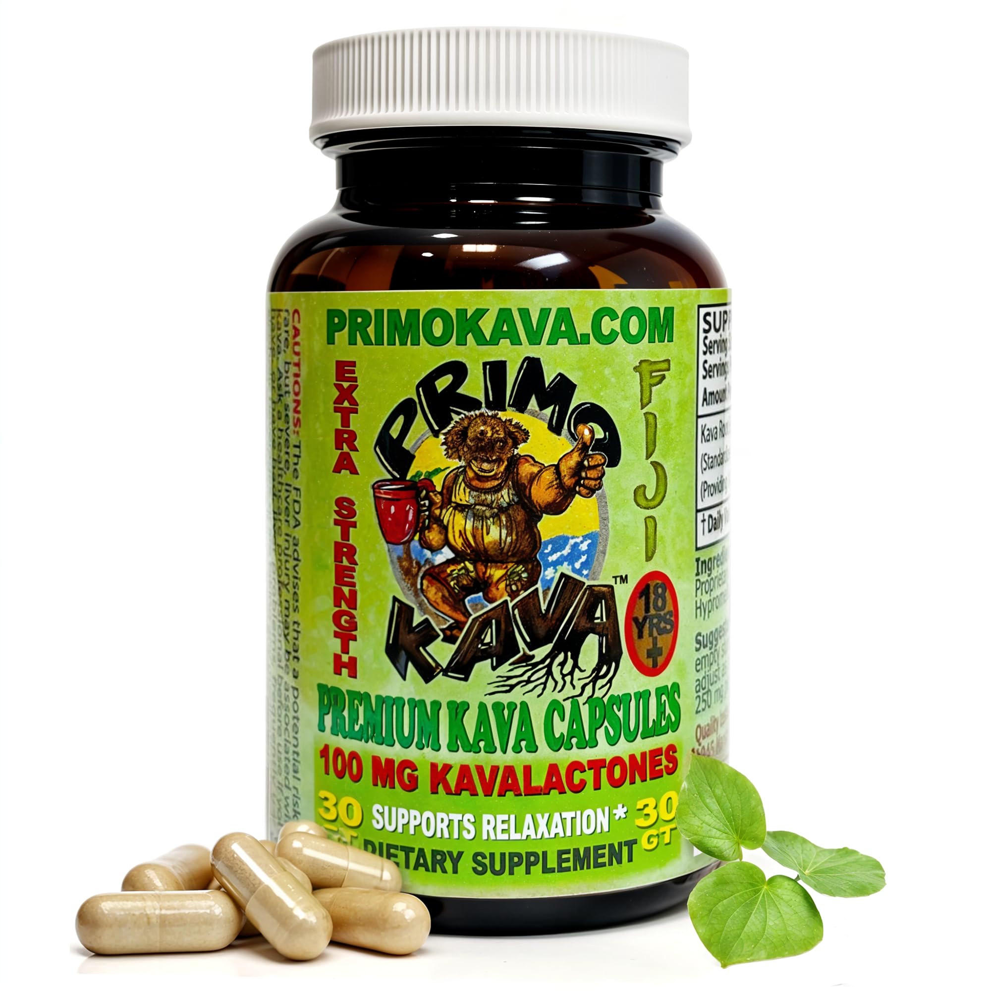 PRIMO KAVA Kava Capsules – Authentic Fiji Kava | 100mg Kavalactones | 30 Count