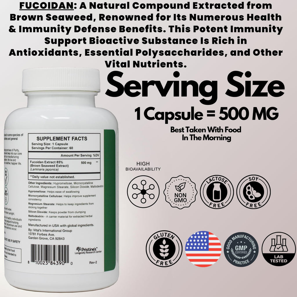 PRISTINE'S Fucoidan 500MG Immunity Supplement - 60 Day Supply