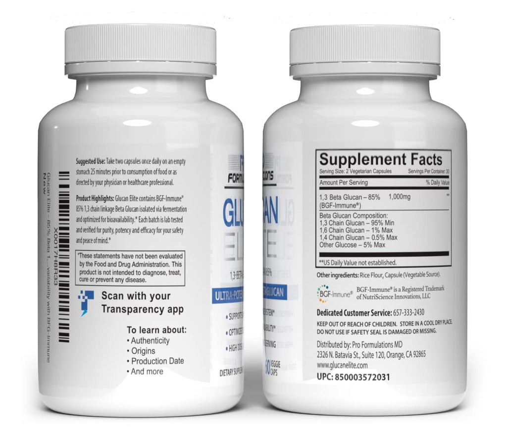Glucan Elite 85% Beta 1,3D Glucan 500mg – 60 VCaps | BGF-Immune Potency | Pro Formulations MD (Pack of 3)
