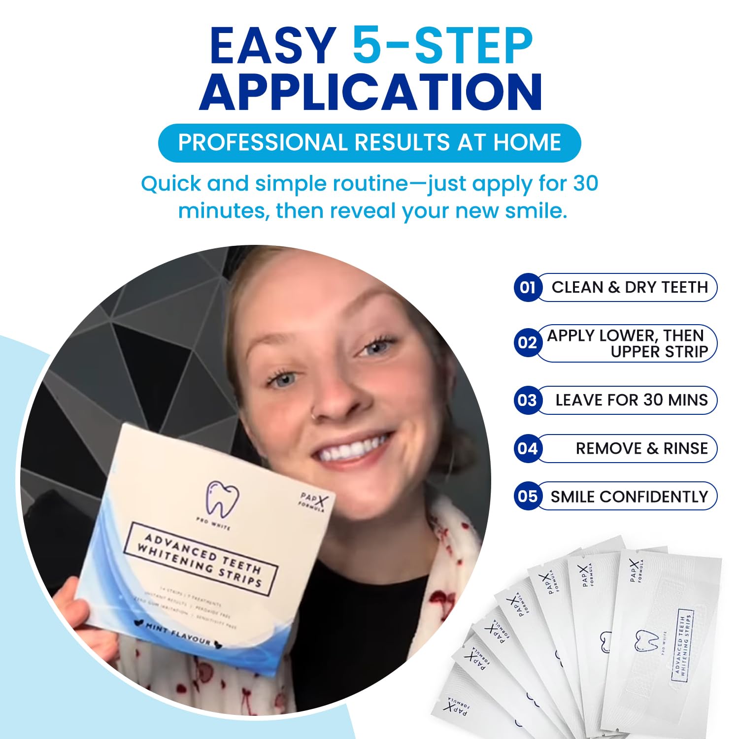 Pro White Advanced Teeth Whitening Strips - Teeth Strips with Fresh Mint Flavor- Whitening Strips with 14 Applications for Easy Daily Use - Refresh Your Smile with Fast Acting Teeth Whitening Strips
