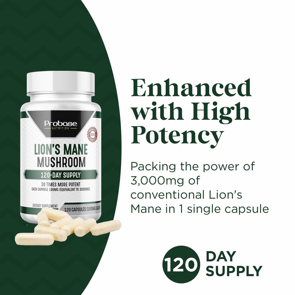 Probase Nutrition Lions Mane Cognition – 30x Potency, 4-Month Supply