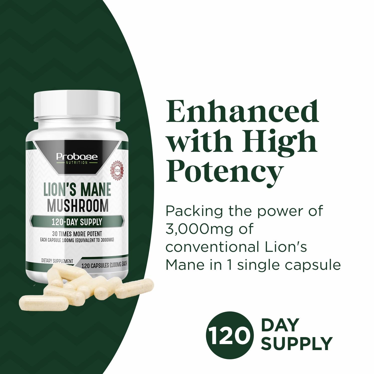 Probase Nutrition Lions Mane Cognition – 30x Potency, 4-Month Supply
