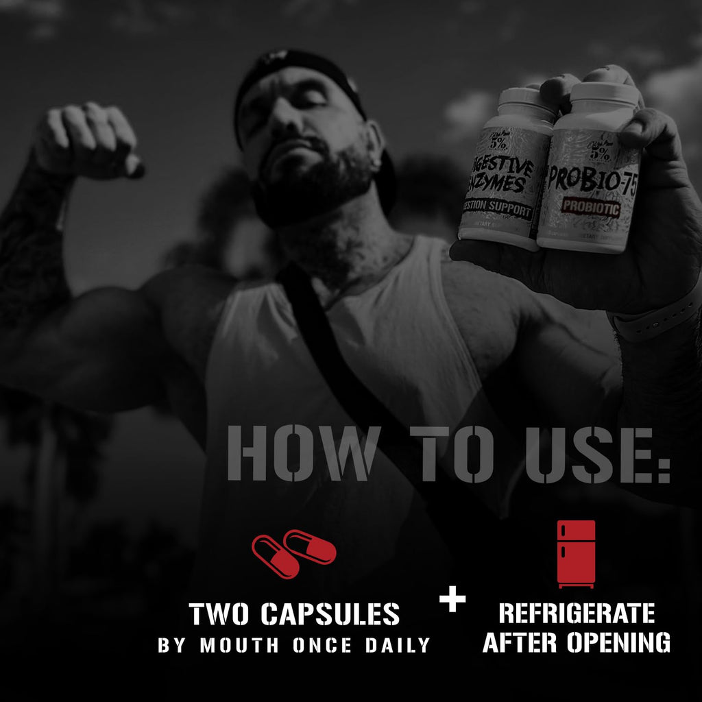 5% Nutrition Rich Piana Probio-75 Billion CFUs | Vegan, 14 Unique Strains