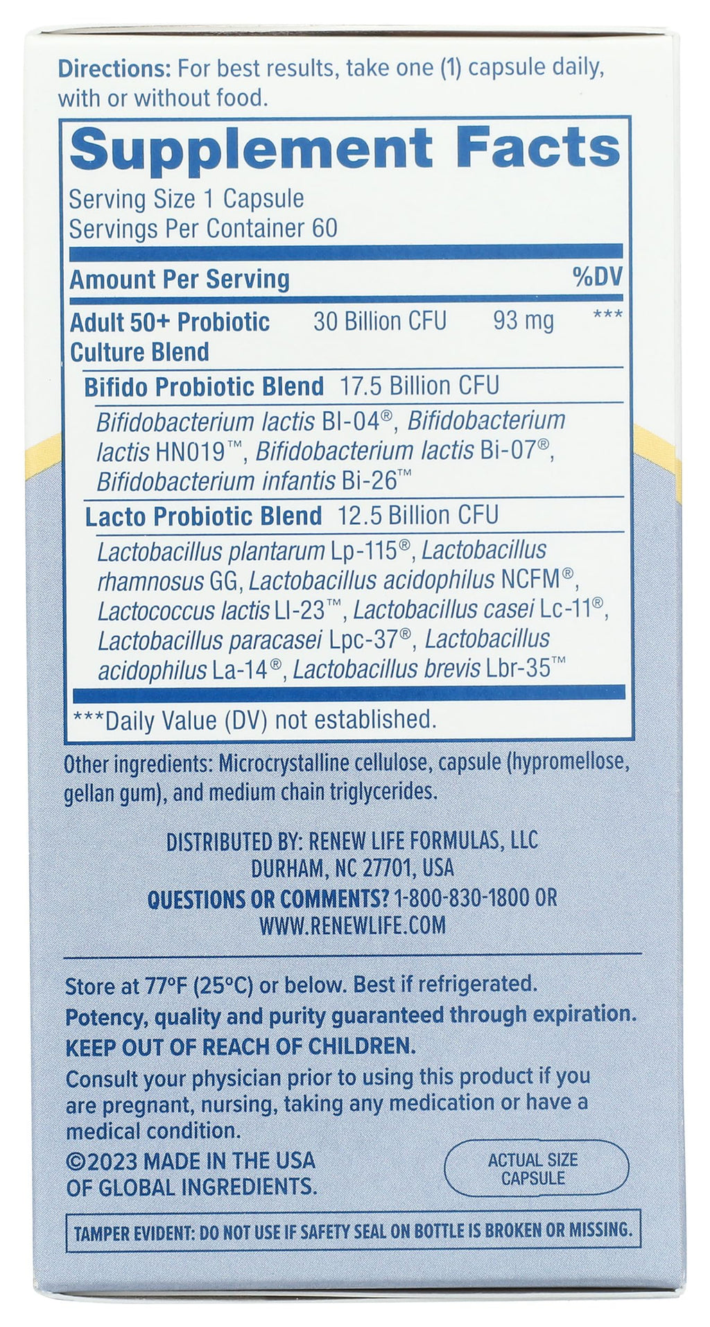 PROBIOTIC 30B UF | Renew Life Ultimate Flora 50+ Probiotic, 60 Ct