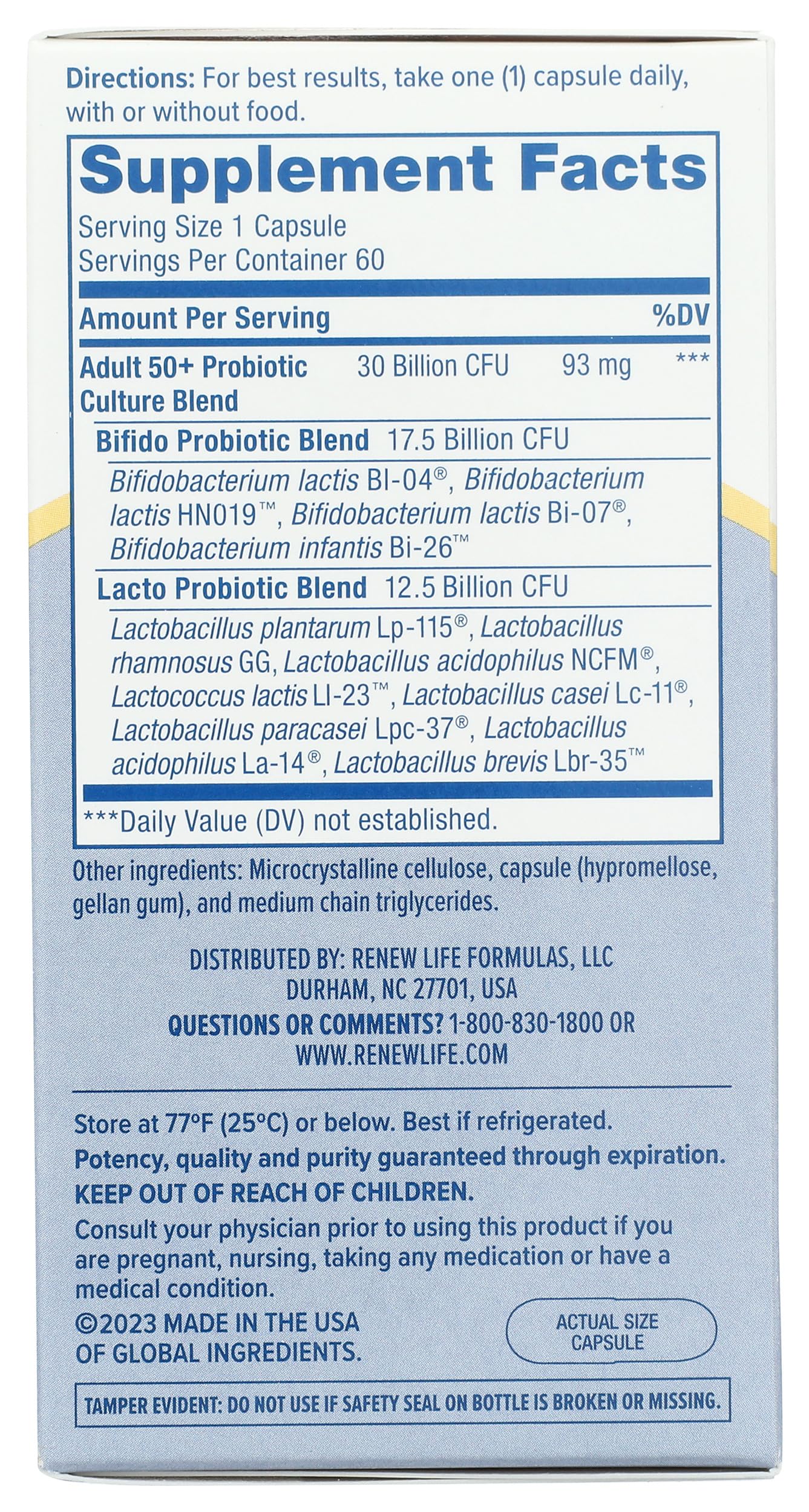 PROBIOTIC 30B UF | Renew Life Ultimate Flora 50+ Probiotic, 60 Ct