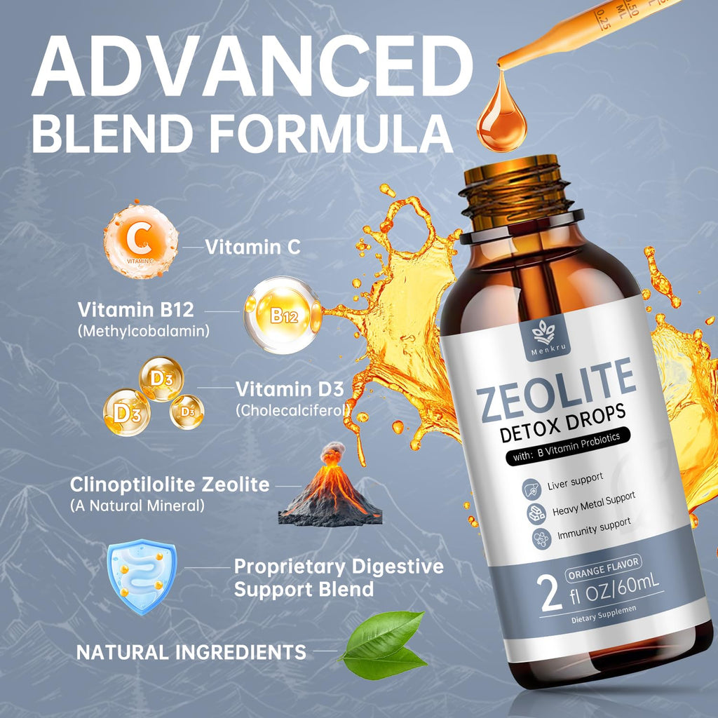 Zeolite Drops for Adults and Kids – 99%+ Pure Natural Zeolite clinoptilolite, with Vitamin B, Probiotic Blend, Vegan, Non-GMO - Supports Immune Health, Supplement Energy and Attention - 2 Fl Oz