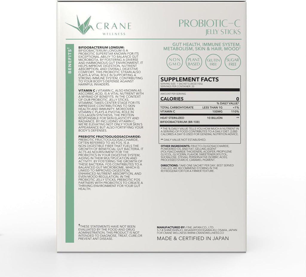 PROBIOTIC-C Jelly Sticks - Bifidobacterium & Vitamin C | Non-GMO, Gluten Free, Vegan