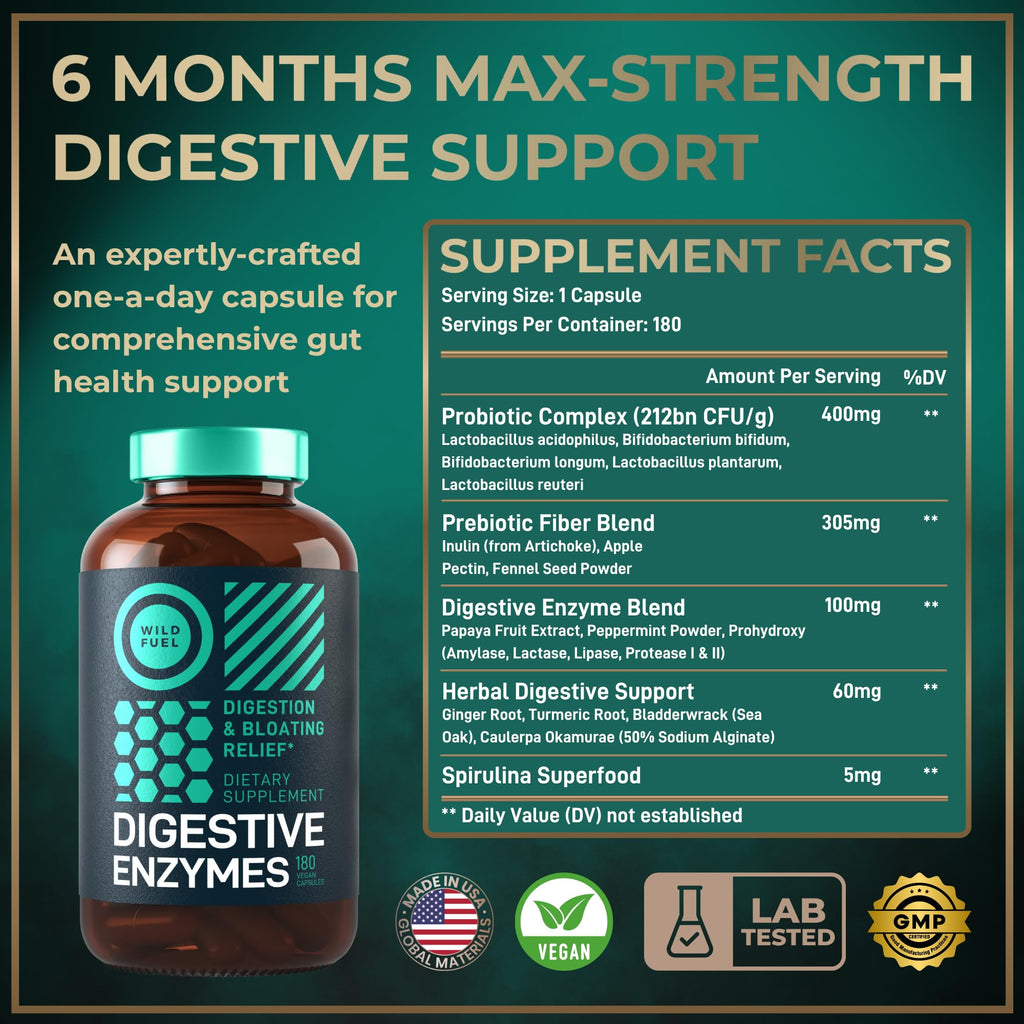 Digestive Enzymes for Women & Men with Probiotics & Prebiotics – Vegan Blend, 180 Capsules