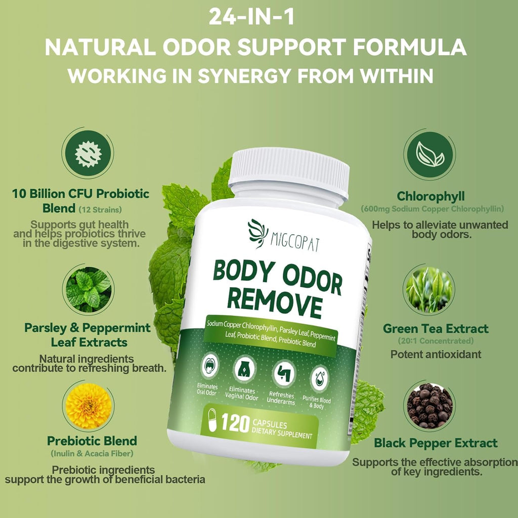 Chlorophyll Body Deodorizing Supplement – 120 Caps, Parsley & Peppermint