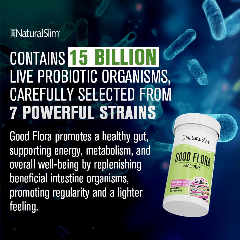 NaturalSlim Good Flora Probiotic – Gentle 7-Strain Formula, 60 Vegetarian Capsules (2-Pack)