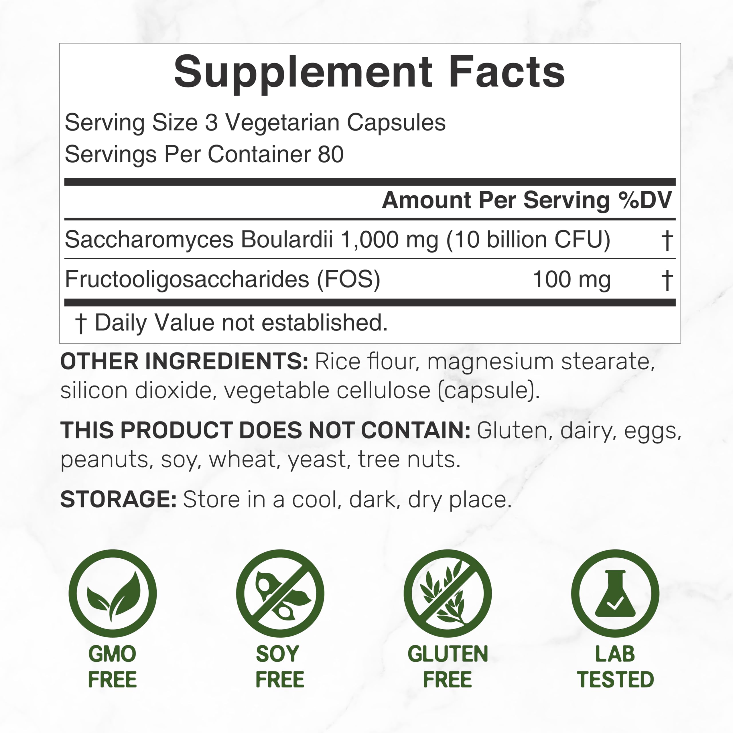 Saccharomyces Boulardii Probiotics + FOS – 10 Billion CFU, 240 Veggie Capsules | Gut, Immune & Digestive Health – Non-GMO