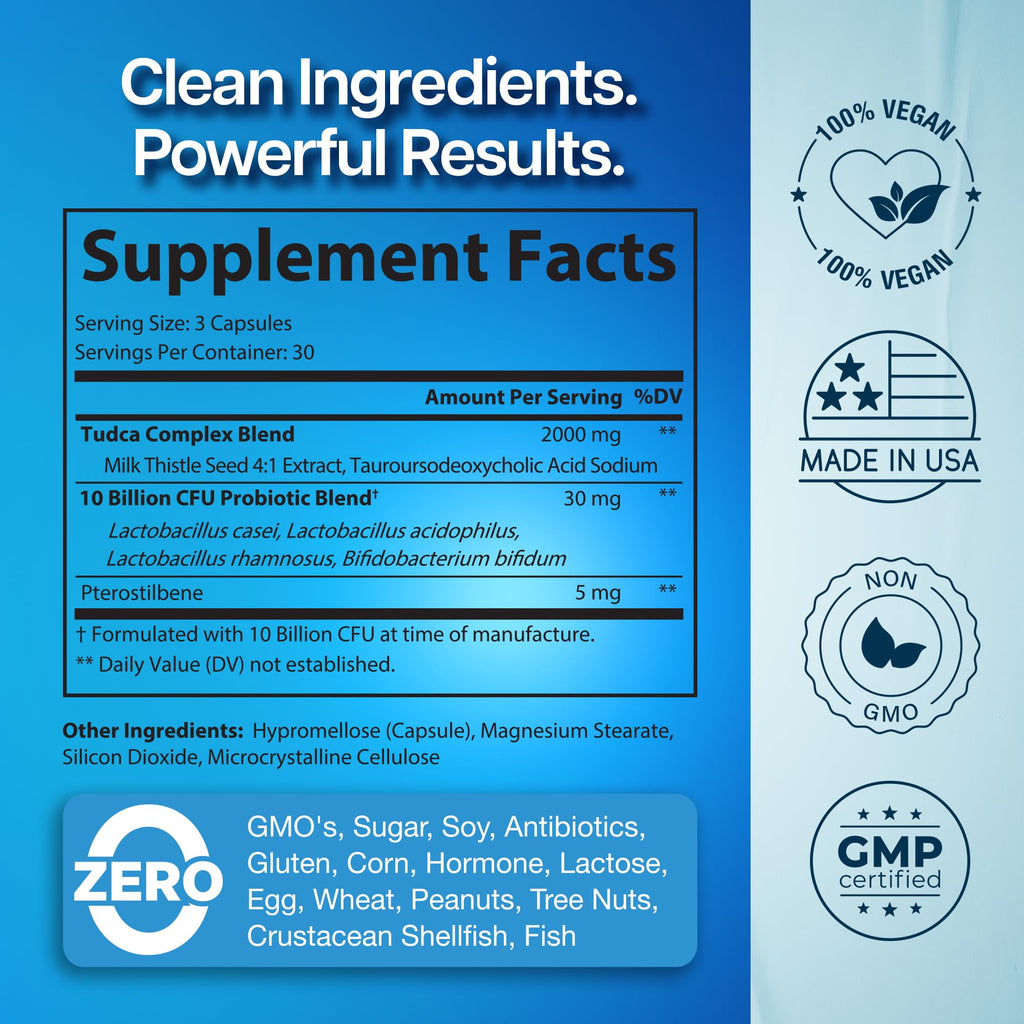2000mg TUDCA Supplement – Max Absorption with Milk Thistle & Probiotics | 90 Vegan Capsules
