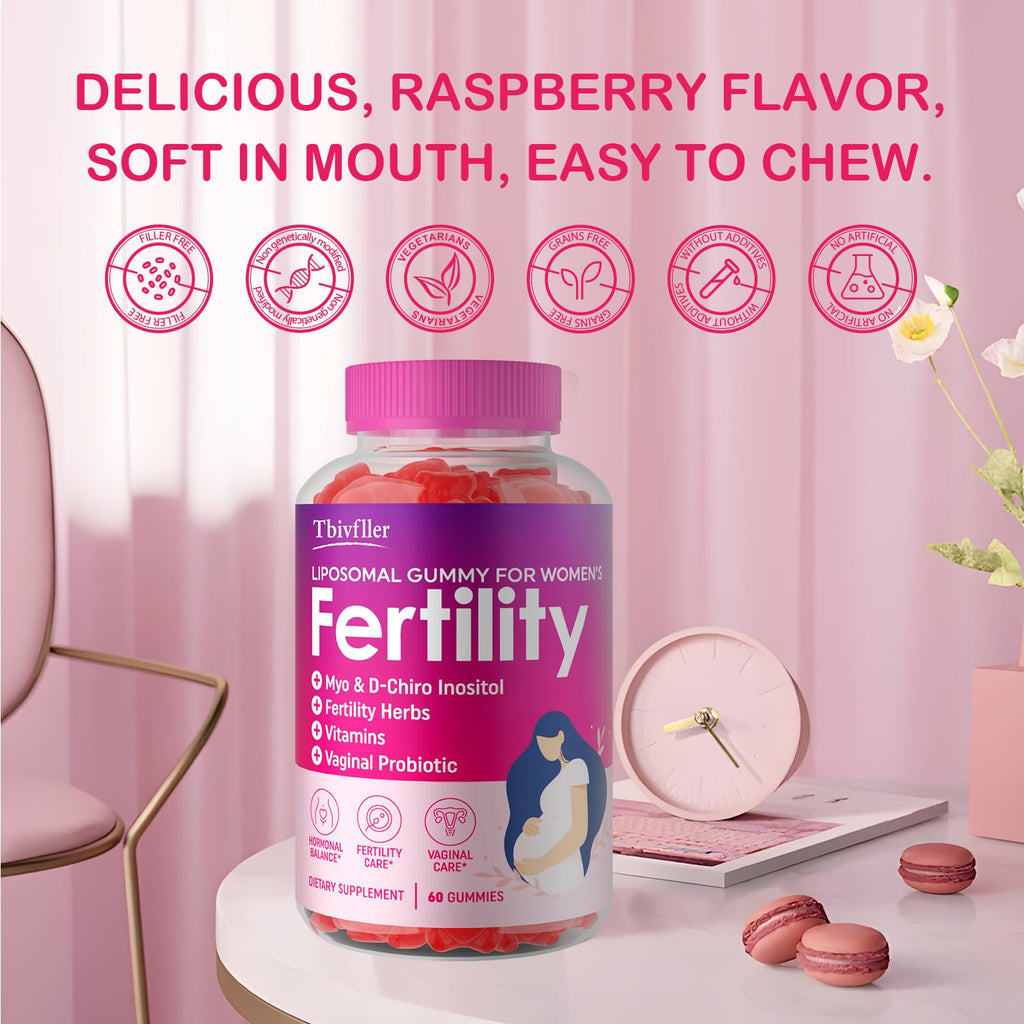 Fertility Supplements for Women – Prenatal Vitamins with Myo-Inositol & D-Chiro Inositol, 60 Raspberry Gummies